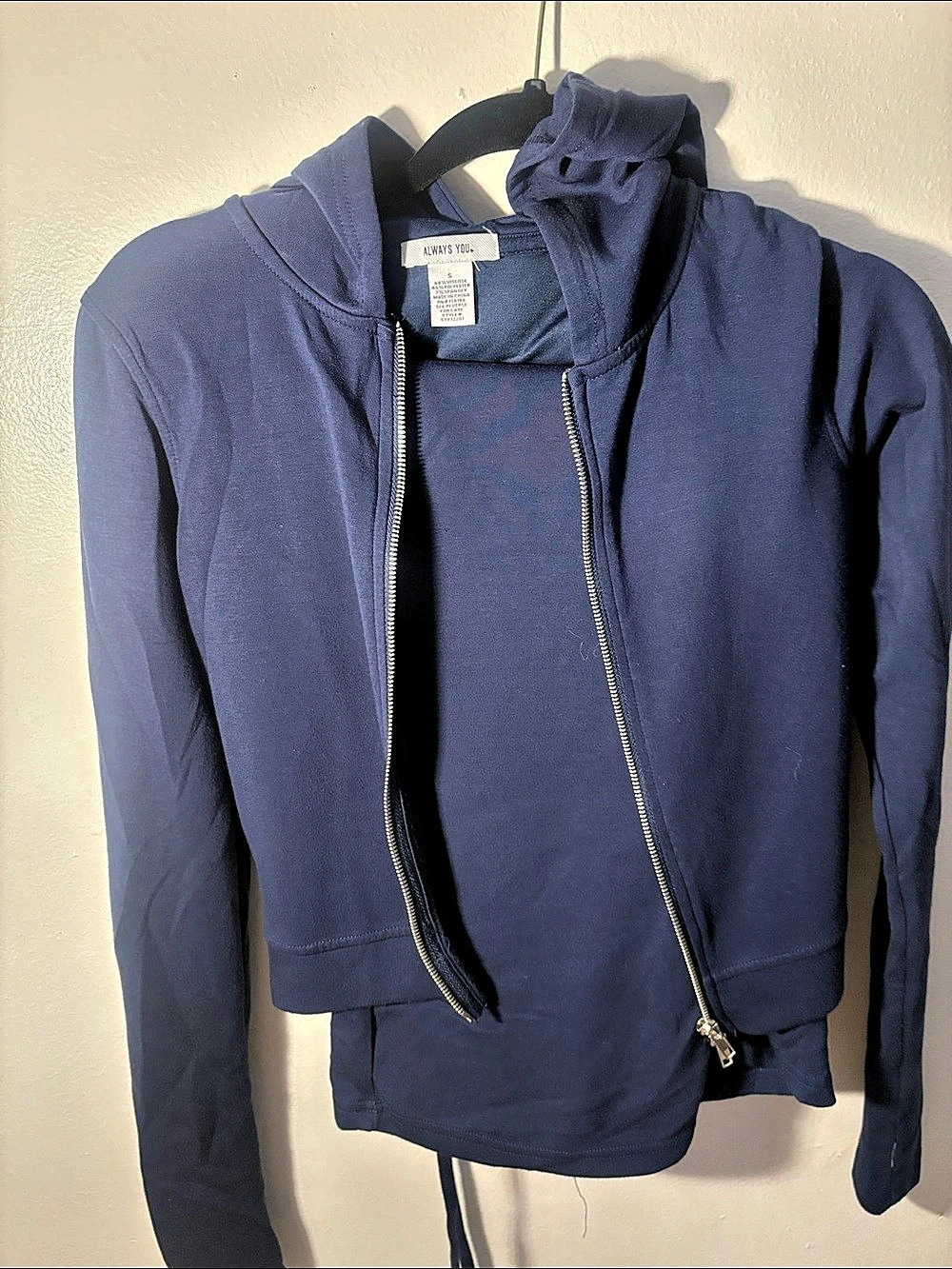 Size small navy blue stretchy sweatsuit with white legs
